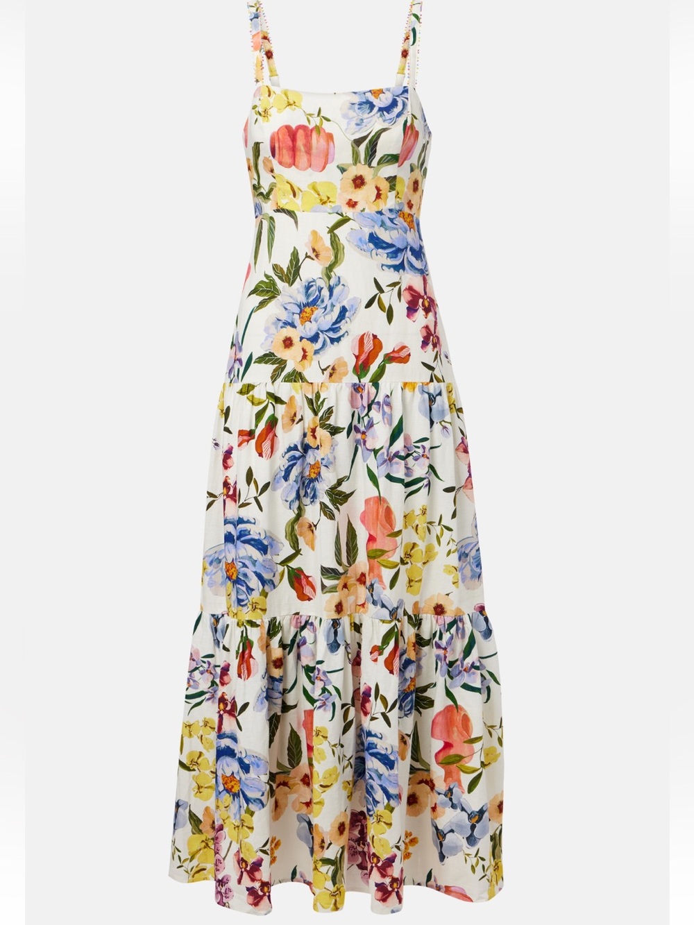 Like New - FARM RIO Floral linen-blend midi dress with beaded straps